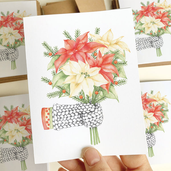 Carte bouquet de poinsettias