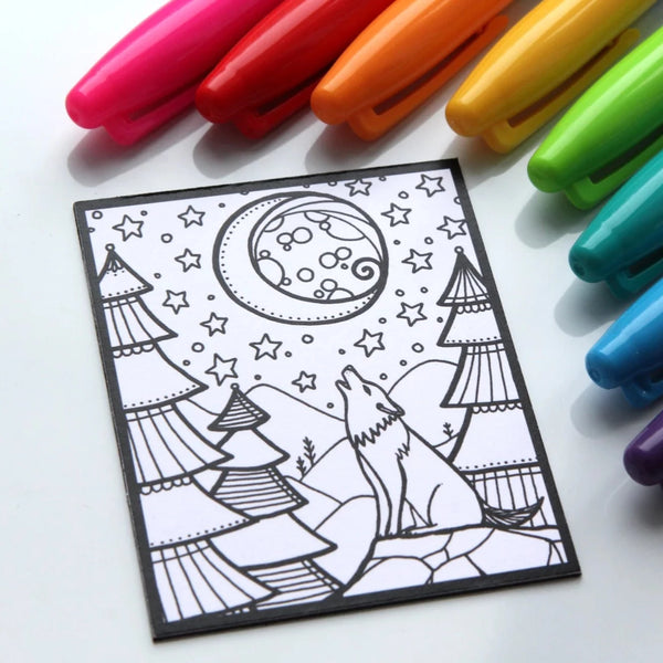 Aimant à colorier, loup hurlant à la lune