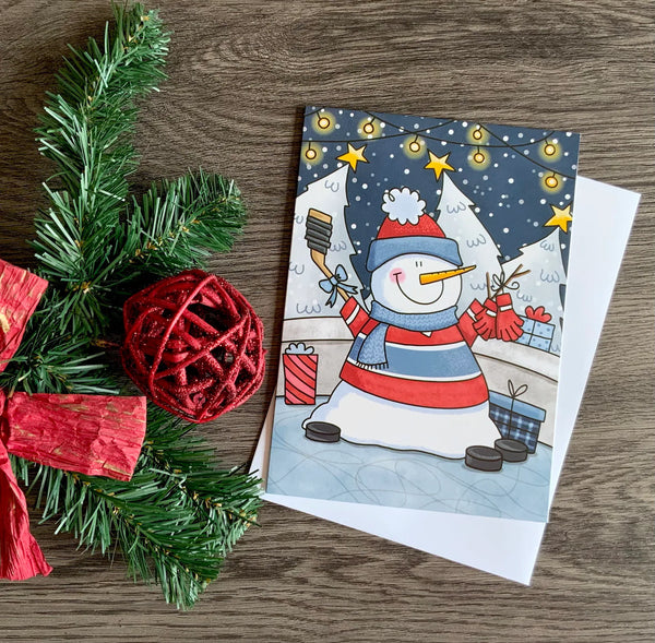 Carte bonhomme de neige hockey