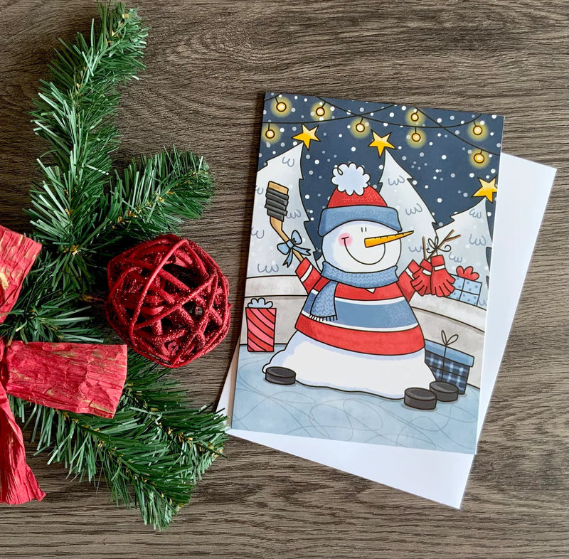 Carte bonhomme de neige hockey