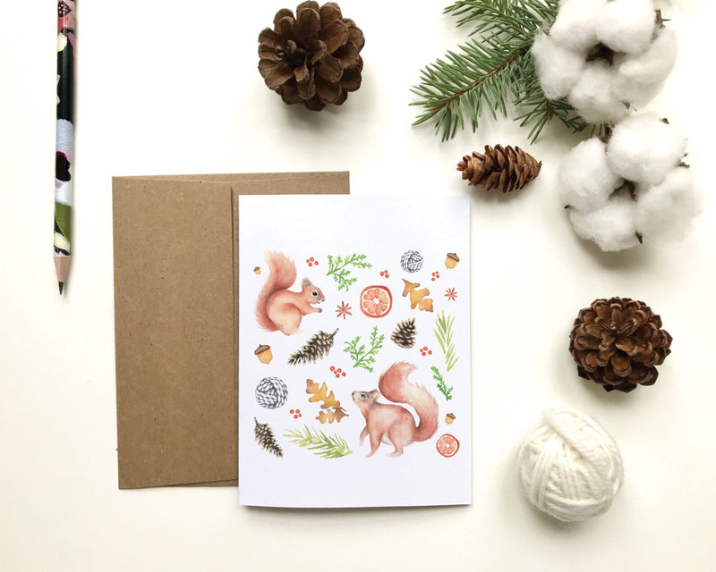 Carte écureuils de Noël