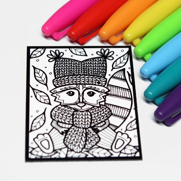 Aimant à colorier, RATON LAVEUR FRILEUX, automne, foulard et tuque de laine
