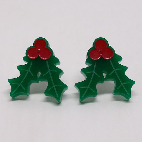 Boucles d’oreille feuille de gui de Noël
