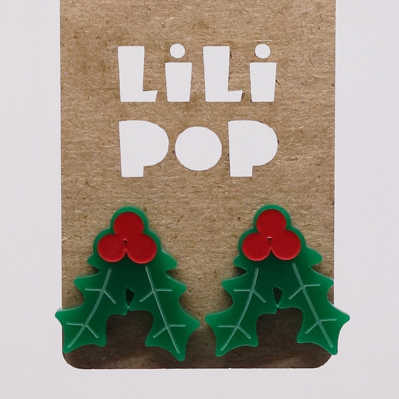 Boucles d’oreille feuille de gui de Noël