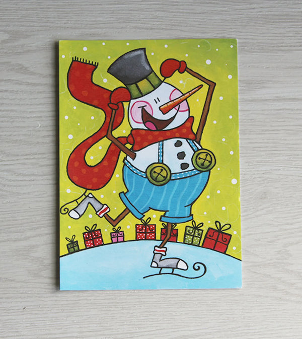 Carte bonhomme de neige en patin