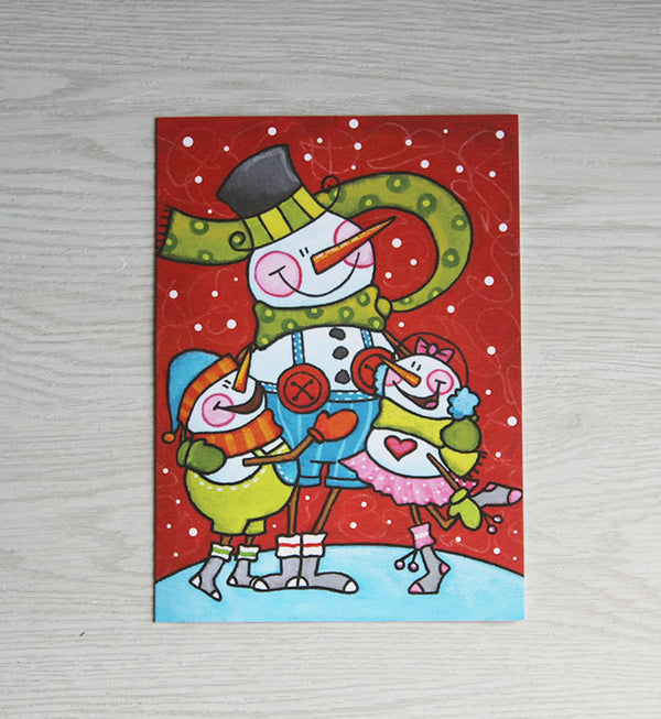 Carte bonhomme de neige en famille