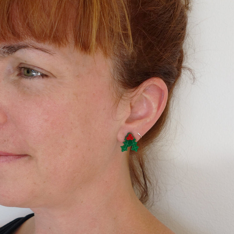 Boucles d’oreille feuille de gui de Noël