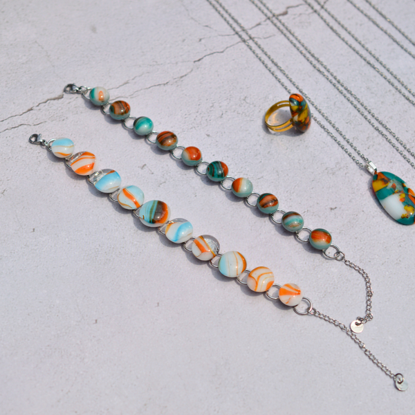 Bracelet Soleil et Lagune – Verre fusionné - Collection Gemstones | Station pôle Nord | Boutique de Noël
