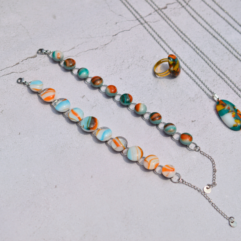 Bracelet Écume et Corail – Verre fusionné - Collection Gemstones | Station pôle Nord | Boutique de Noël