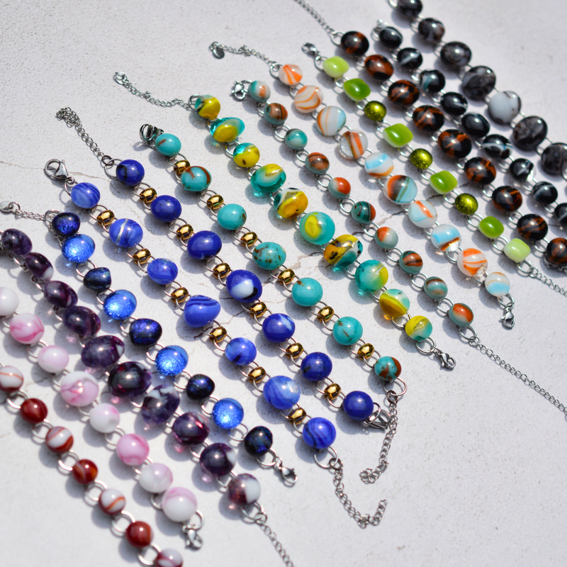Bracelet Soleil et Lagune – Verre fusionné - Collection Gemstones | Station pôle Nord | Boutique de Noël