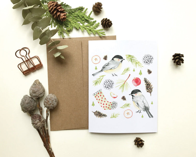 Carte mésanges de Noël