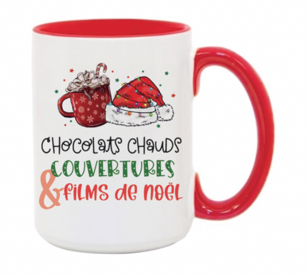 Tasse 15 oz chocolats chauds, couvertures et films de Noël
