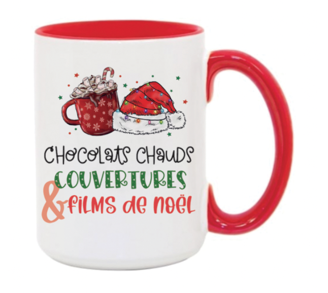Tasse 15 oz chocolats chauds, couvertures et films de Noël