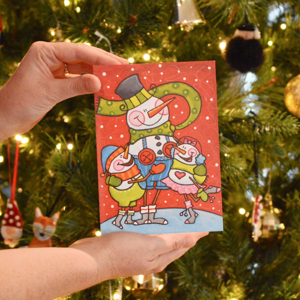 Carte bonhomme de neige en famille