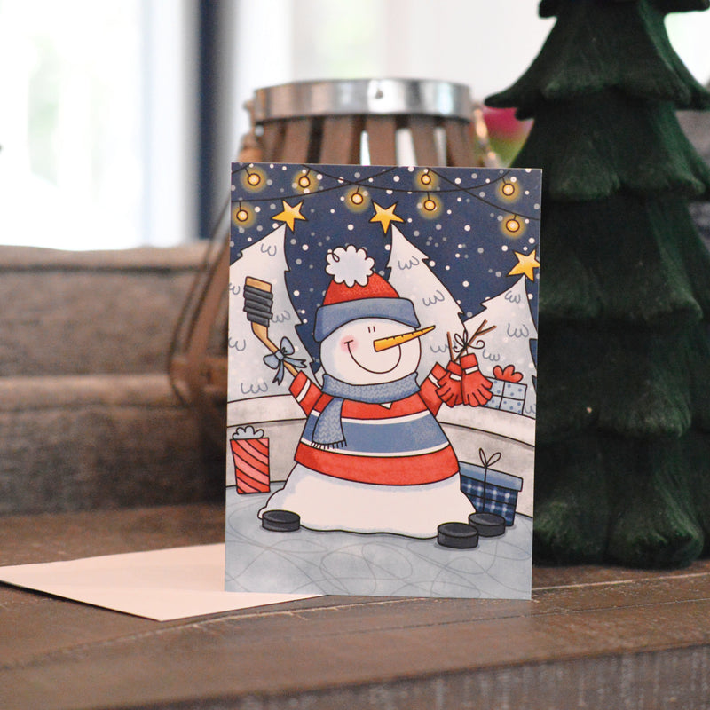 Carte bonhomme de neige hockey