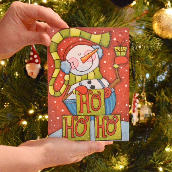 Carte bonhomme de neige HO HO HO