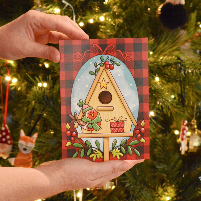 Carte rouge gorge et cabane