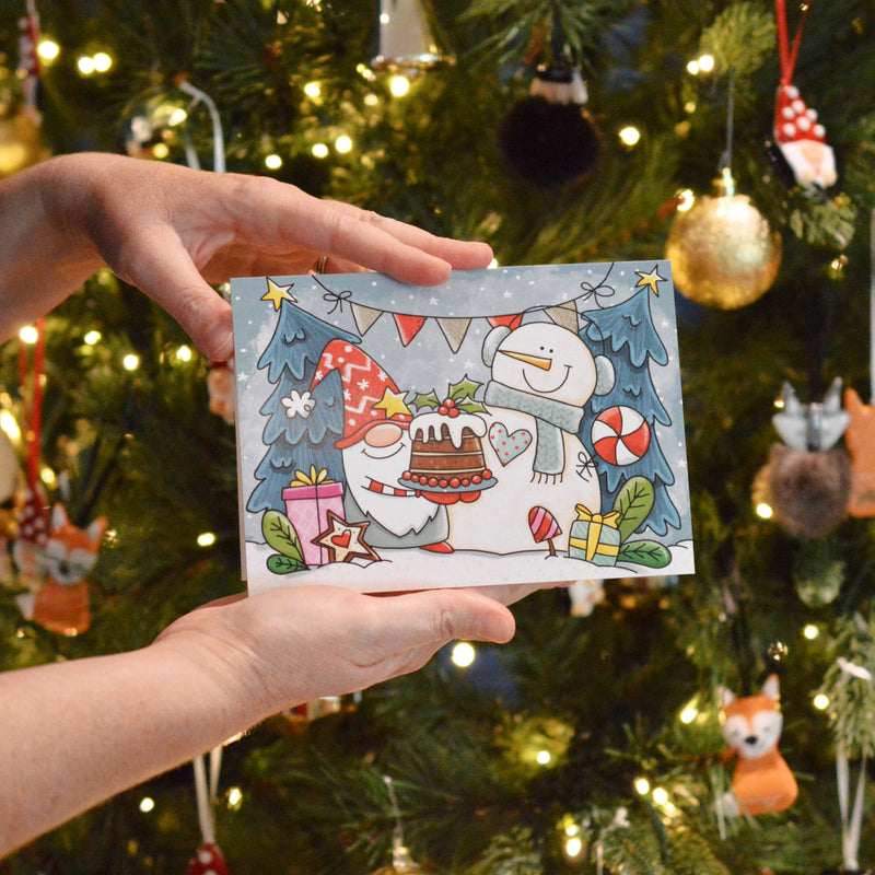 Carte gnome et bonhomme de neige