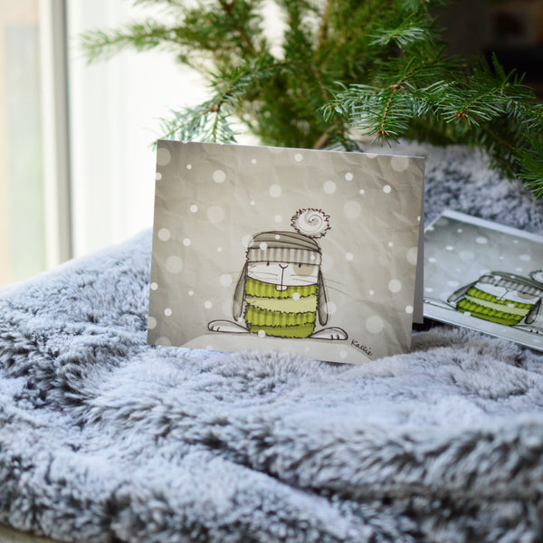 Carte lapin dans la neige