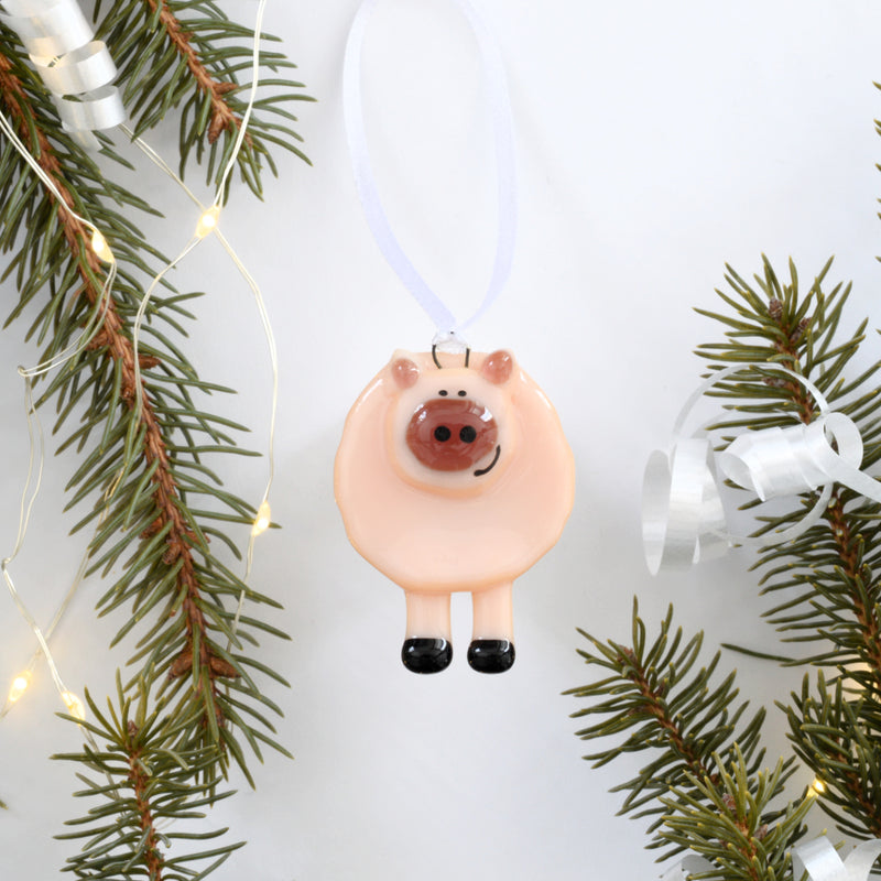 Suspension en verre cochon rose