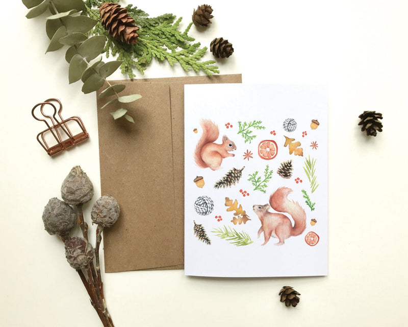 Carte écureuils de Noël