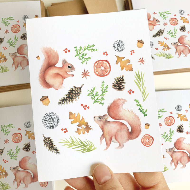Carte écureuils de Noël