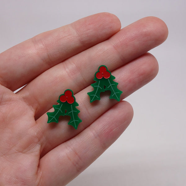 Boucles d’oreille feuille de gui de Noël