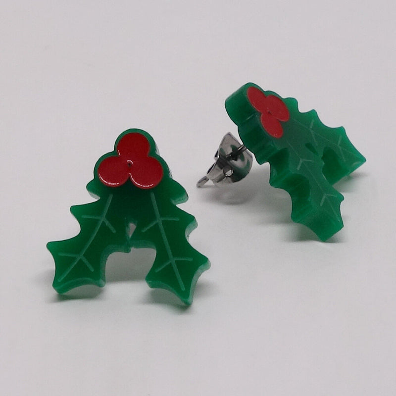 Boucles d’oreille feuille de gui de Noël