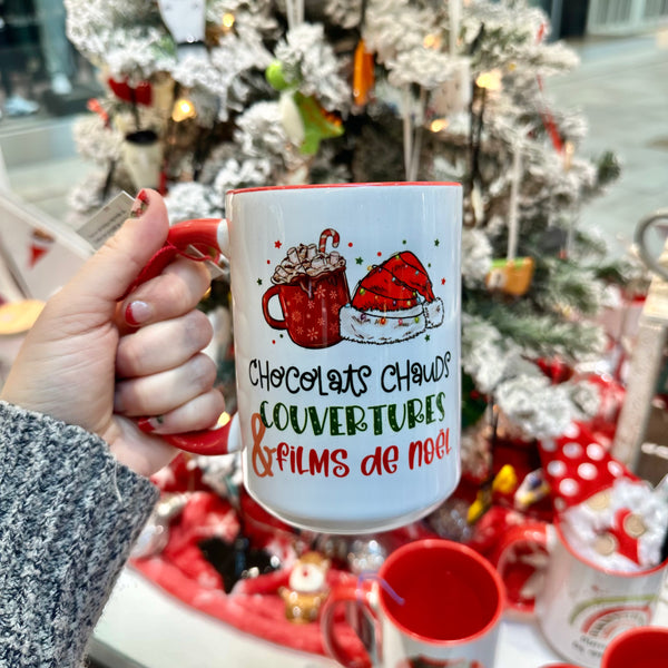 Tasse 15 oz chocolats chauds, couvertures et films de Noël