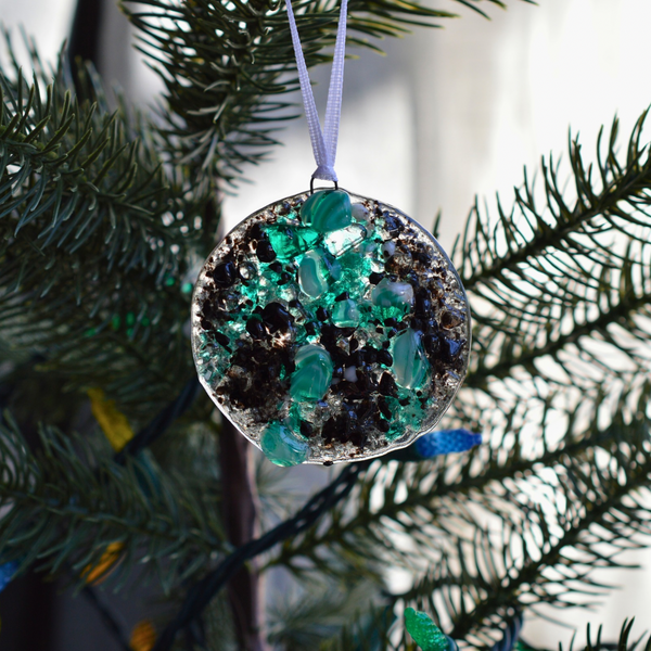 Ornement Géode sarcelle et noir