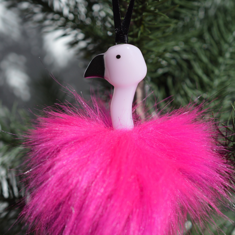 Ornement Flamant Rose Foncé poilu – L’élégance tropicale au cœur de Noël