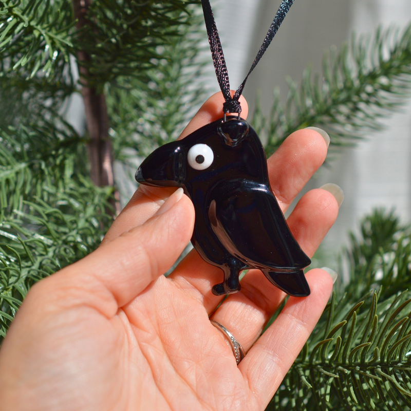 Décoration pour le sapin corbeau noir avec ou sans citrouille