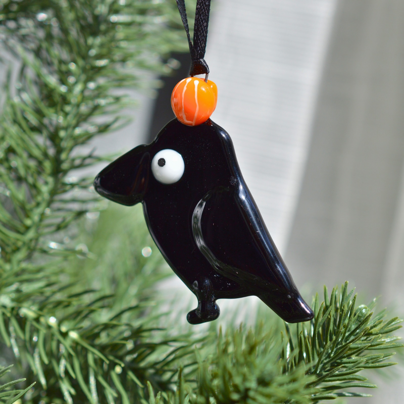 Décoration pour le sapin corbeau noir avec ou sans citrouille