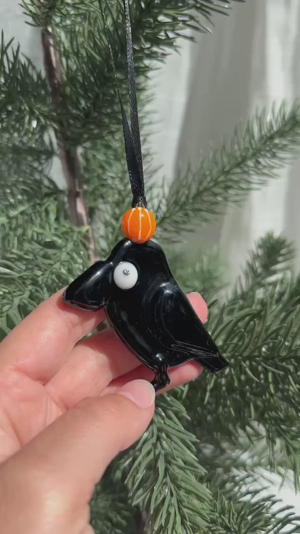 Décoration pour le sapin corbeau noir avec ou sans citrouille