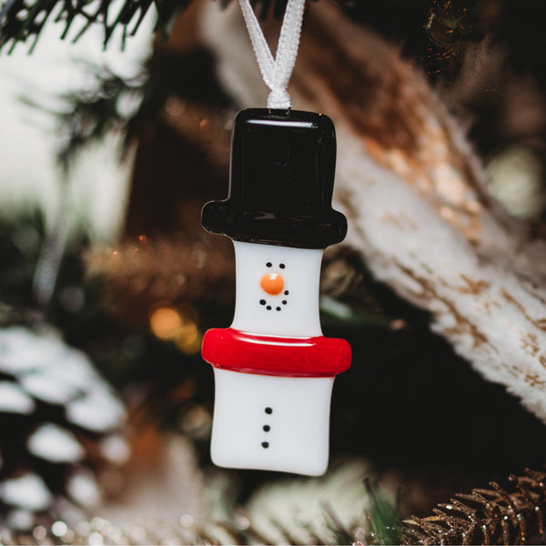 décoration pour le sapin en verre thématique bonhomme de neige