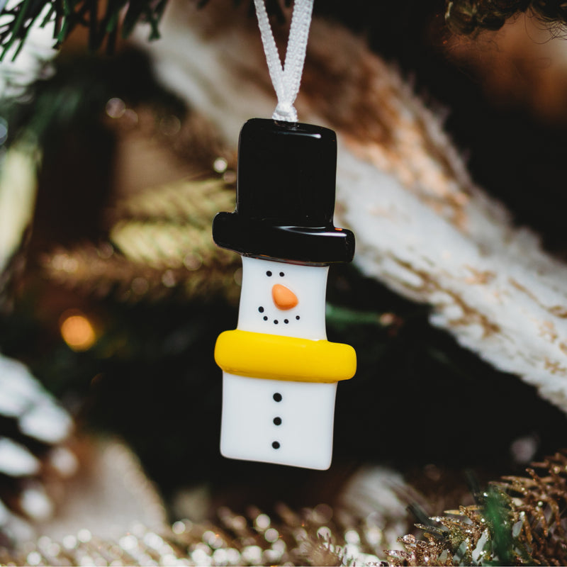 Décoration en verre pour le sapin de Noel thématique bonhomme de neige