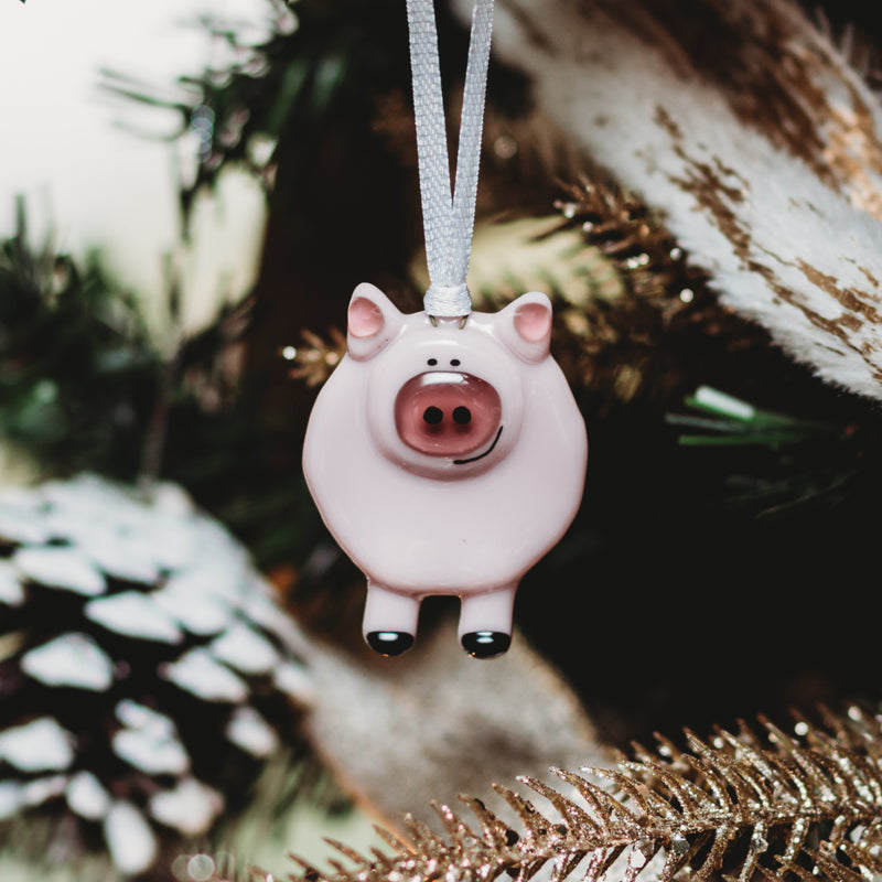 décoration en verre cochon rose pour suspendre dans le sapin