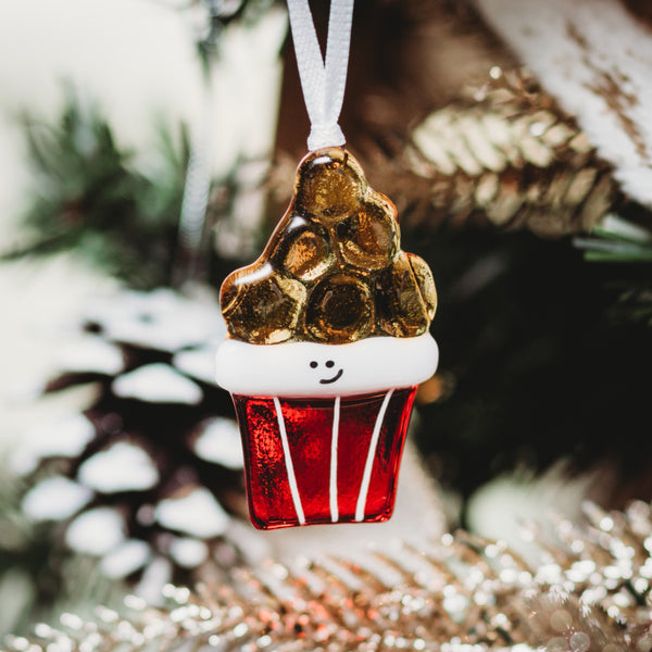 Élément décoratif pop corn ou maïs soufflé  en verre pour décorer l'arbre de noel