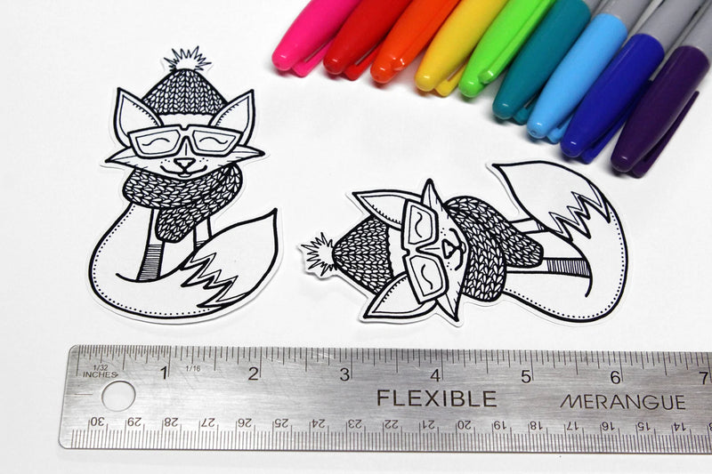 Autocollant à colorier renard frileux