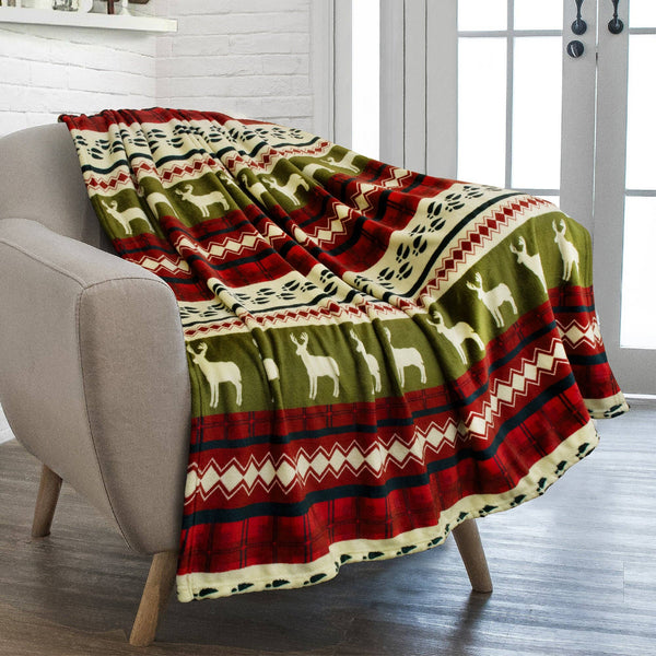 Couverture de Noël rennes rouge et vert