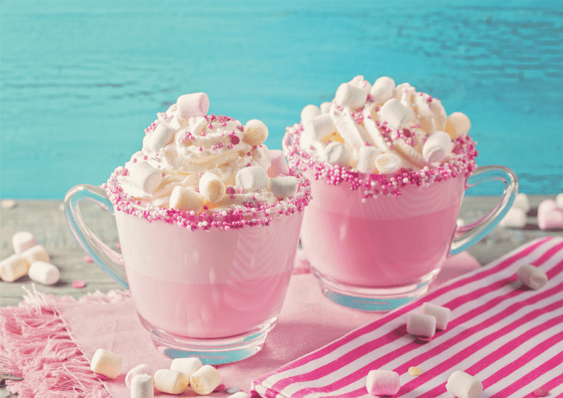 Chocolat chaud blanc licorne rose