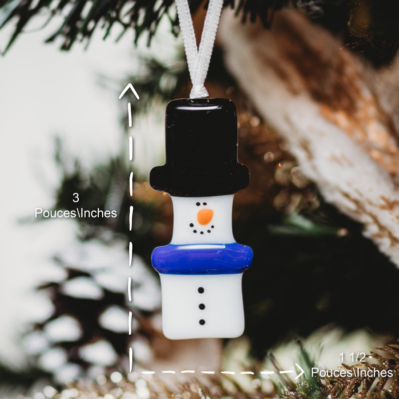 Charte de grandeur et dimensions pour ornement en verre bonhomme de neige