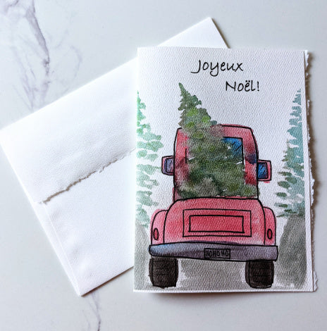 Carte camion rouge de Noël