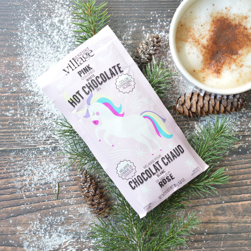Chocolat chaud blanc licorne rose