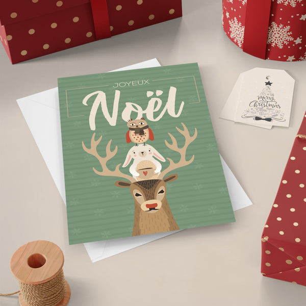 Carte renne hibou lapin