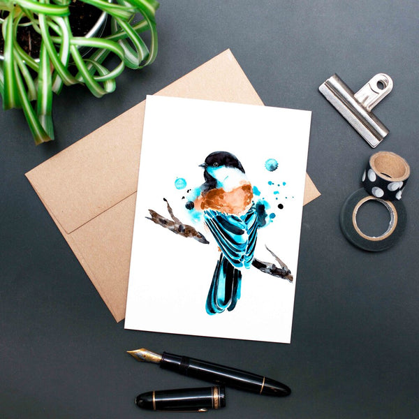 Carte oiseau mésange bleu