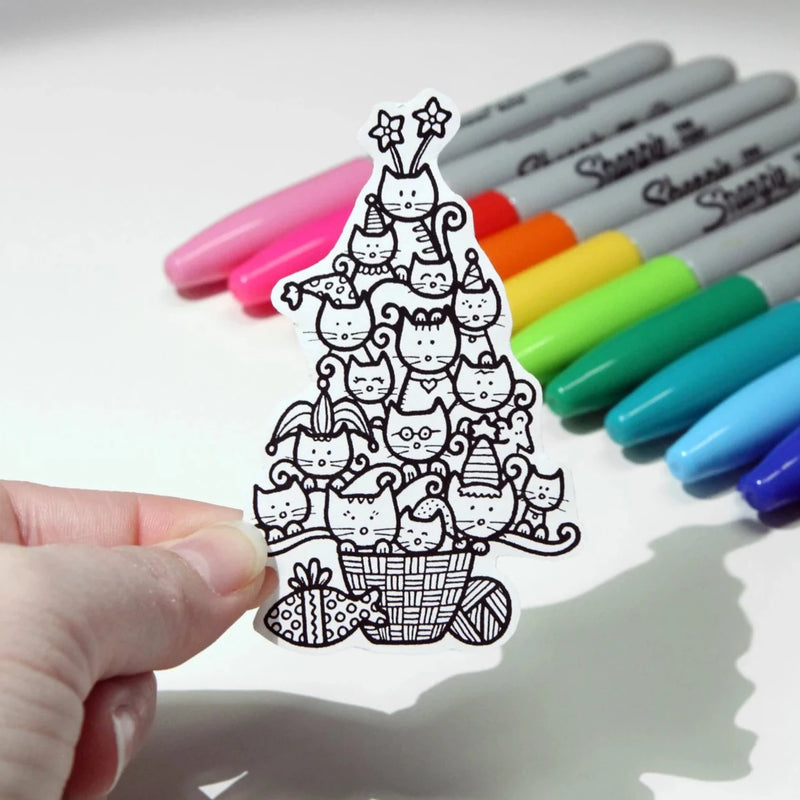 Autocollant à colorier CHATpin de Noël