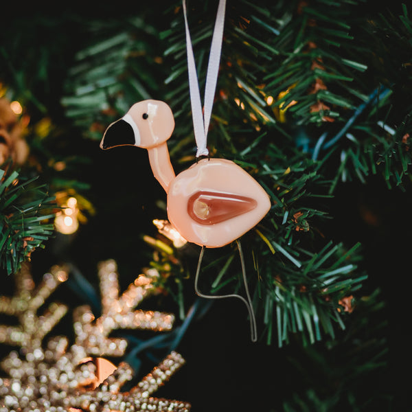 flamant rose décoratif en verre fusionné fabriqué à la main