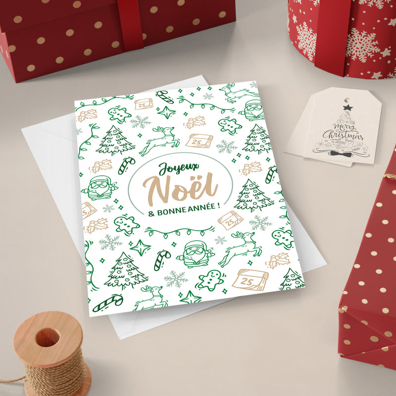 Carte dessins verts et or