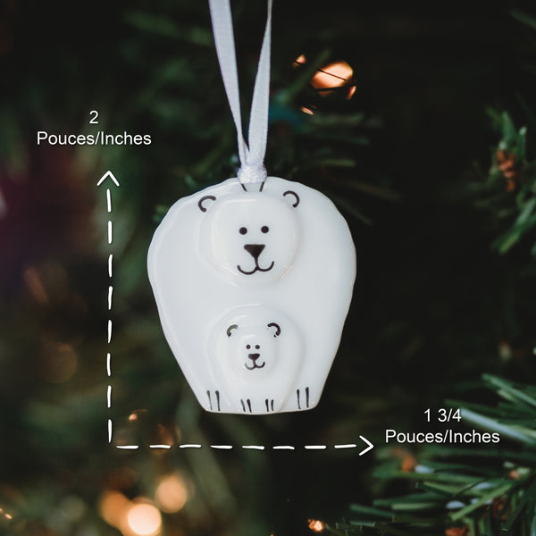 boule de noel en verre ourson polaire et sa maman ours polaire en verre